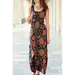 Peruvian Connection‎ Jacquard Knit Maxi Dress Size Large Floral Print Stretch